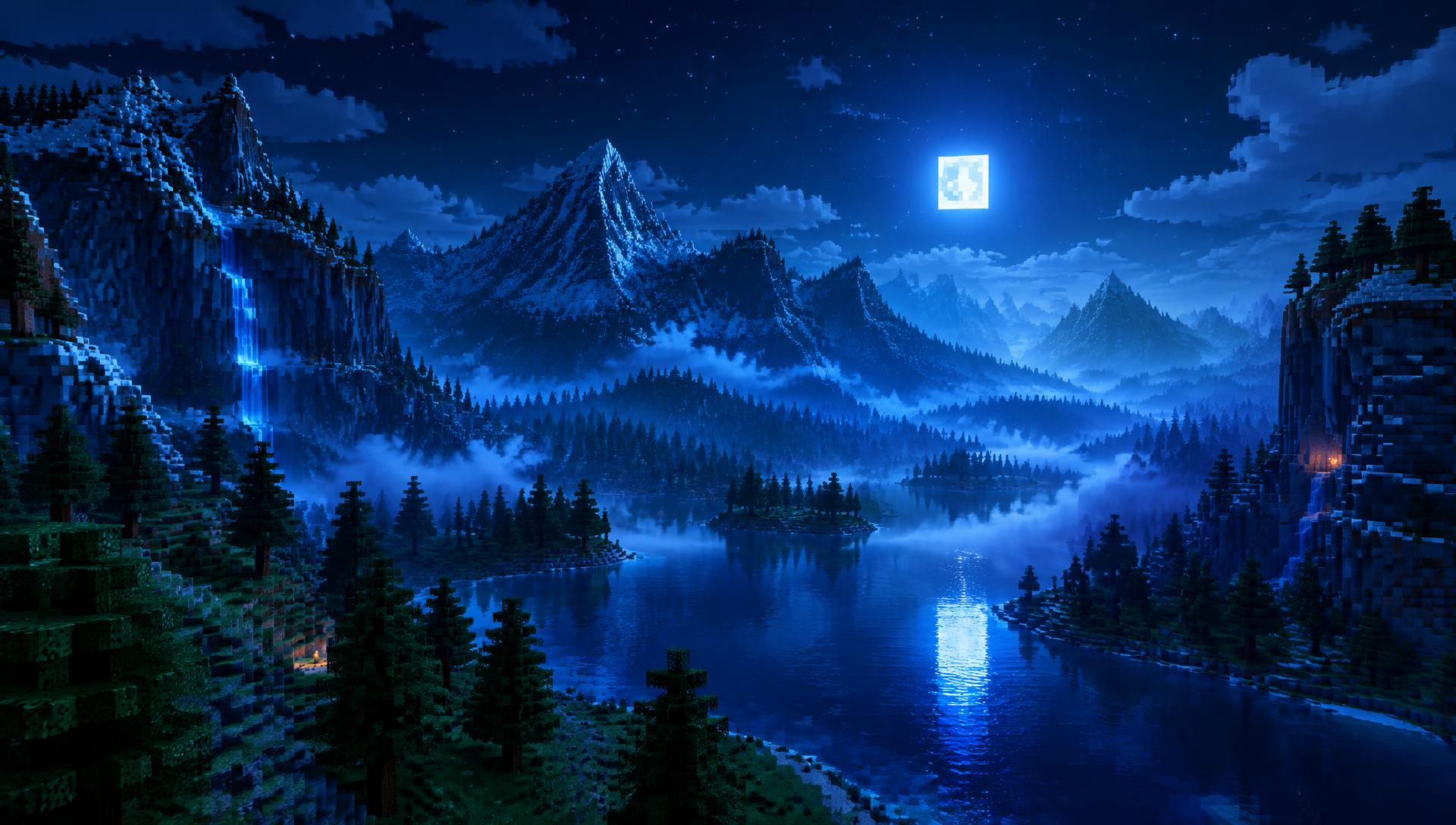 Minecraft landscape at night